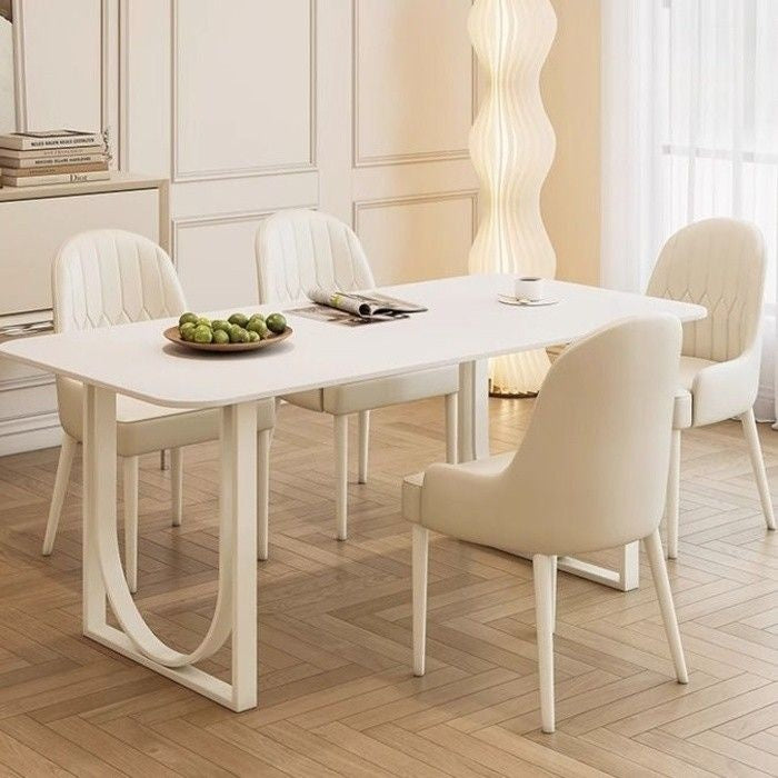 ส่วนฝรั่งเศสครีมรูปโดยรวมโต๊ะอาหารเก้าอี้รวมบ้านขนาดเล็กร้านอาหารโต๊ะสีขาว