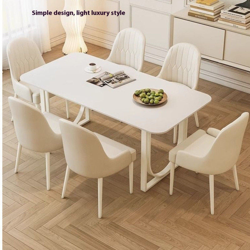 ส่วนฝรั่งเศสครีมรูปโดยรวมโต๊ะอาหารเก้าอี้รวมบ้านขนาดเล็กร้านอาหารโต๊ะสีขาว