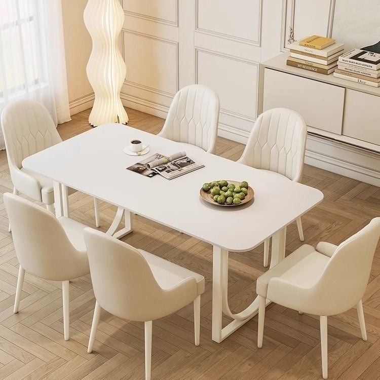 ส่วนฝรั่งเศสครีมรูปโดยรวมโต๊ะอาหารเก้าอี้รวมบ้านขนาดเล็กร้านอาหารโต๊ะสีขาว