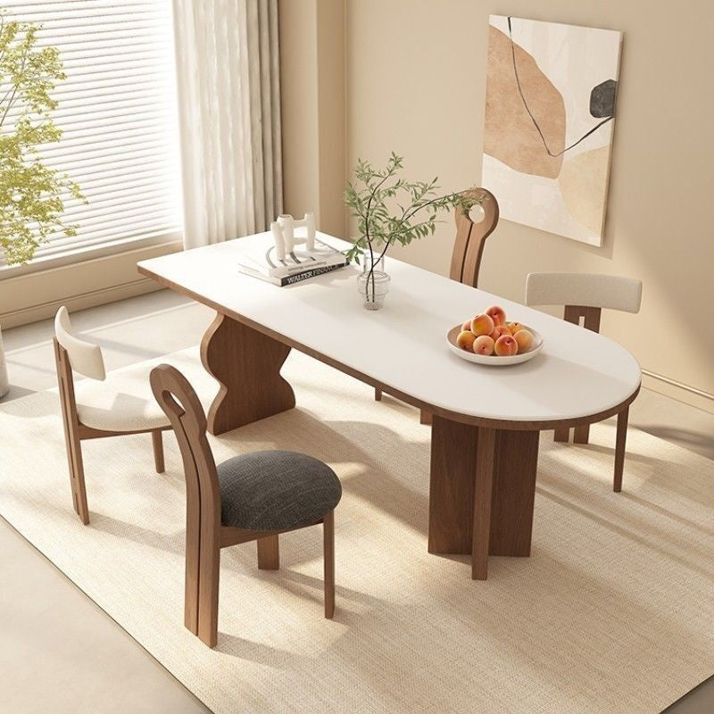 Nordic Style Sandstone Dining Set French Oval Table for Small Homes