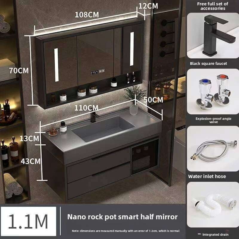 QW- Real Wood Storage Cabinet Smart Mirror in the Bathroom Sink Set