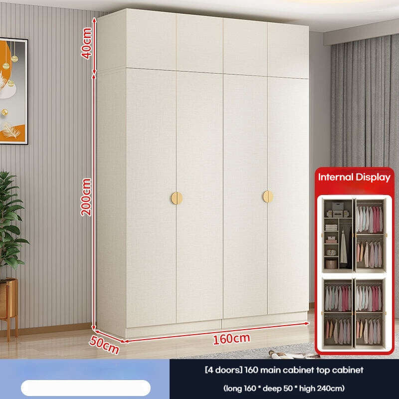 Solid Wood Double Open Doors Modern Cream Wind Wardrobe Large Capacity Multipurpose
