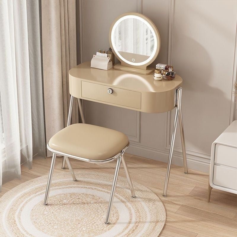Nordic Light Luxury Simple Small Home Drawer Mirror Dressing Table Solid Wood One Makeup Storage