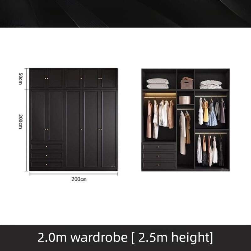 Solid wood Vintage French black For the bedroom american style large wardrobe