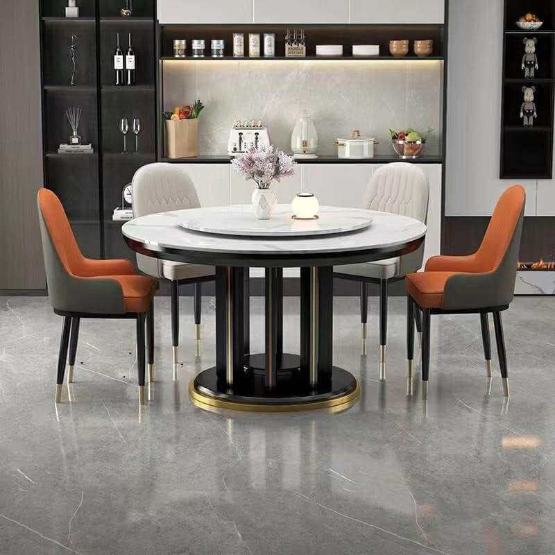 Elegant Italian Style Marble Dining Table Simple, modern, round shape, light and shadow for home use.