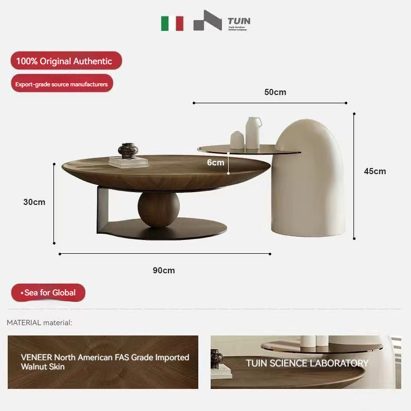 Light luxury design high sense walnut color simple coffee table combined small home round living room