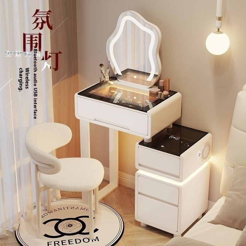 Modern Simple Premium Bedroom Small Solid Wood Type Cream Wind Dressing Table with Smart Cabinet