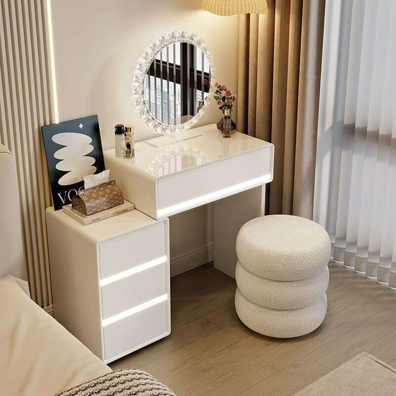 Bedroom Real Wood Dressing Table Modern minimalist style, cream color, used in the main room. With a drawer cabinet