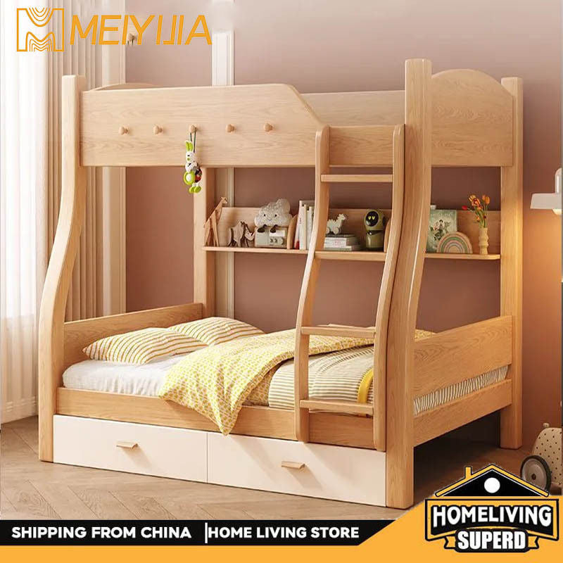 Thickened Wooden Double Upper and Lower Beds, Children's Solid Wood Bed, Multi-purpose, High-low, Includes Parent Bed