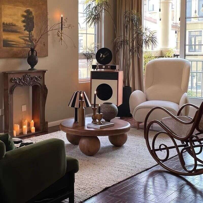 Solid Wood Table, Round Coffee for Home Living Room, Modern Style Small Table