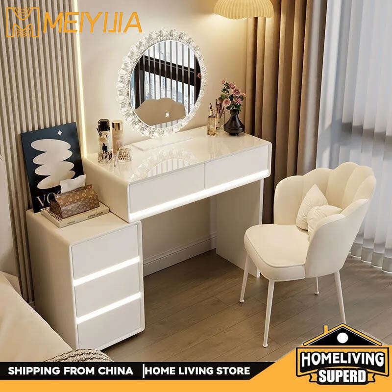 Bedroom Real Wood Dressing Table Modern minimalist style, cream color, used in the main room. With a drawer cabinet