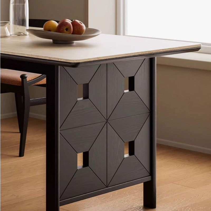 Modern villa square Premium dining table The surface is made of wood and granite. Luxurious style for use in the home.