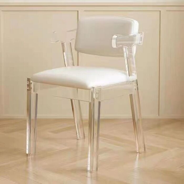 เก้าอี้อะคริลิคใสแสงสีขาวหรูหราหรูหราเป็นพิเศษเก้าอี้คริสตัลห้องนอนหน้าแรกเก้าอี้แต่งหน้าโต๊ะเก้าอี้ Z 