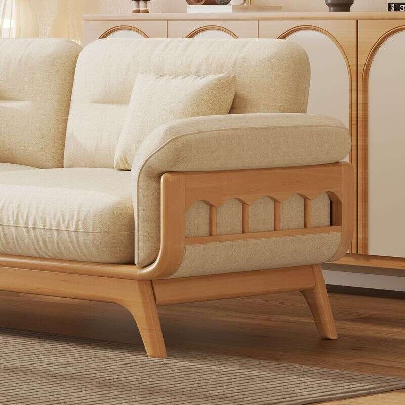 Nordic Solid Wood Cream Combination Japanese Style Simple Modern Entry Living Room Four Sofa