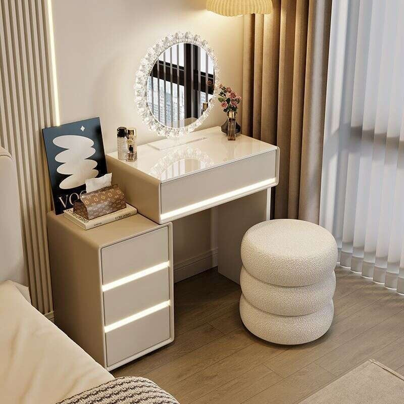 Bedroom Real Wood Dressing Table Modern minimalist style, cream color, used in the main room. With a drawer cabinet