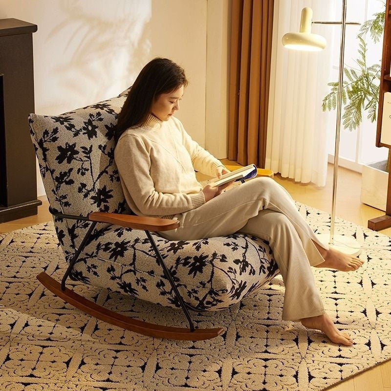 Light Luxury Simple Design Felt Single Sofa Cotton Hemp Rocking Lounge Chair Small Home Living Room Balcony Flower Cloth