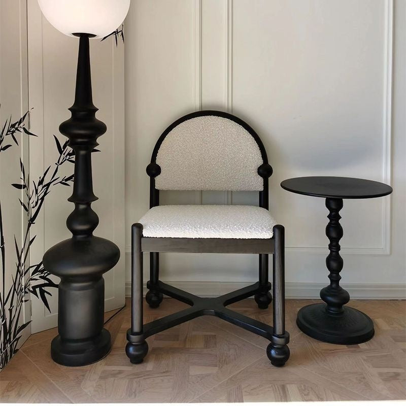 แท่นขุดเจาะโบราณสไตล์ที่เรียบง่ายหลังรองรับและหนังแกะออกแบบเก้าอี้ห้องนอนโต๊ะเครื่องแป้งเก้าอี้โบราณ 