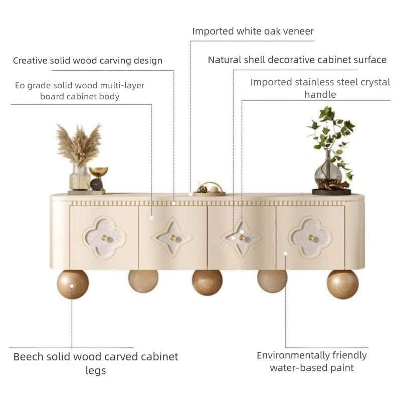 Nordic Medium Cream Wind Design Sense TV Living Room Storage Solid Wood Small Shell Home Floor Cabinet