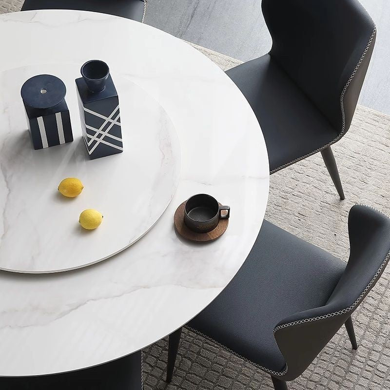 Round Marble Dining with Rotating Base, Italian Style, Elegant Modern Compact Circle Table Set for Home.