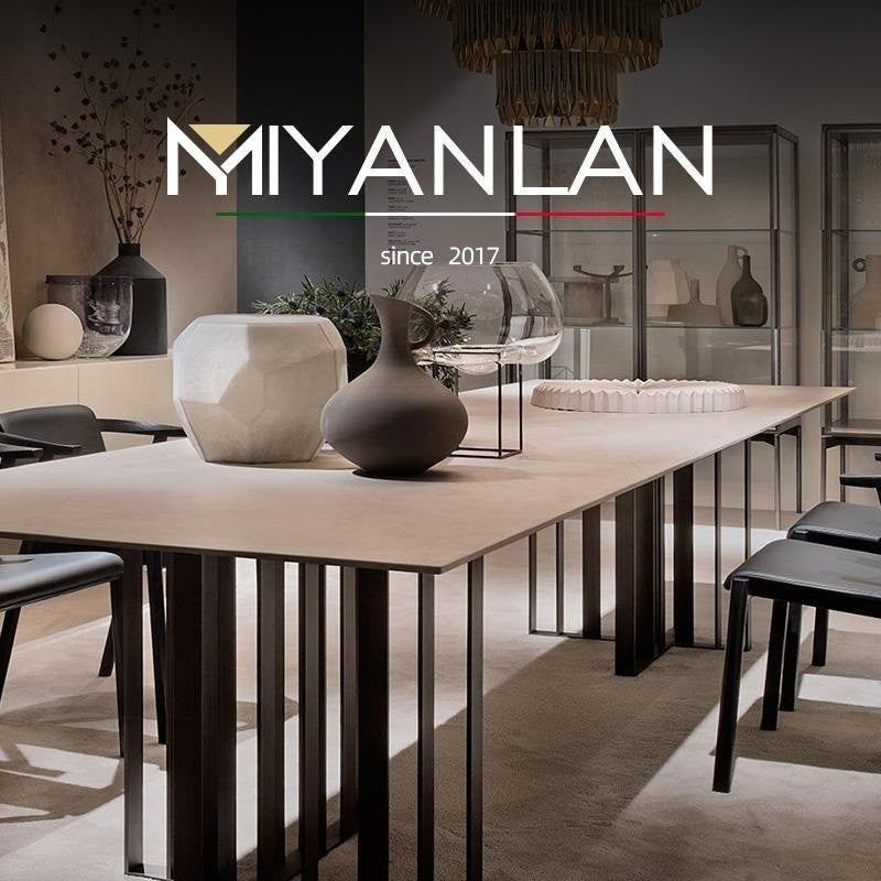 Premium dining table made of Italian laminate stone, specially designed for modern square style villas.