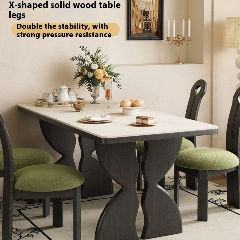 French style dining table set, elegant black granite, premium real wood, square shape for small homes.