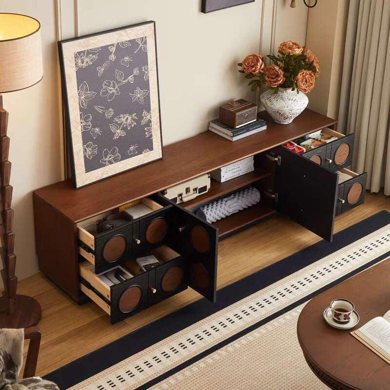 Solid wood set for living room American style floor standing TV cabinet