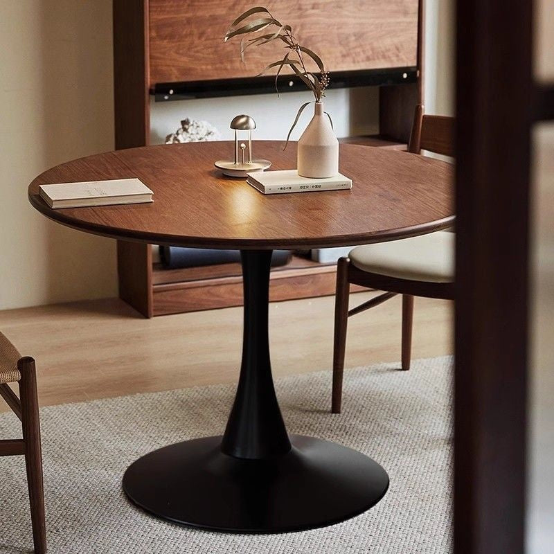 วอลนัทสีกลมและแผ่นกลมขนาดเล็กสำหรับบ้านอพาร์ทเมนท์ขนาดเล็กระเบียงกาแฟโต๊ะต่อต้านต่อต้านโบราณ 