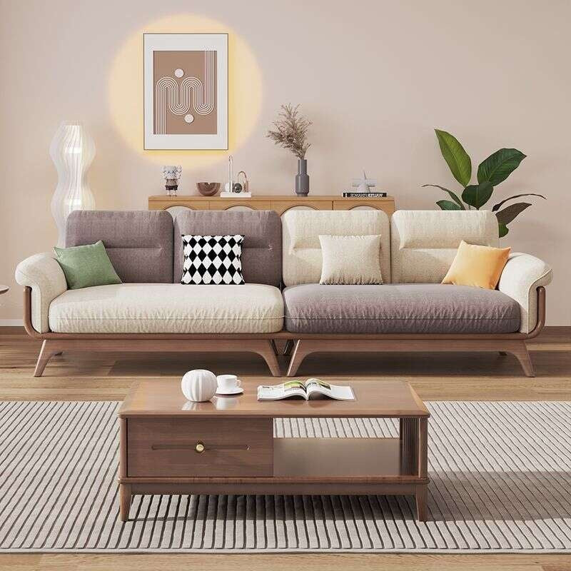 Nordic Solid Wood Cream Combination Japanese Style Simple Modern Entry Living Room Four Sofa