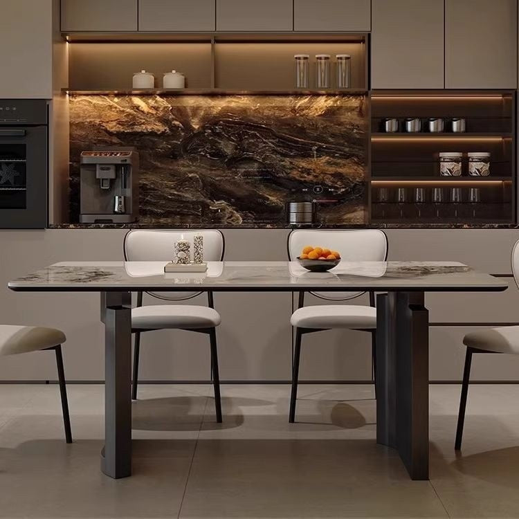 Minimalist Italian Granite Dining Table Rectangular Carbon Steel Edge with Full Support Base