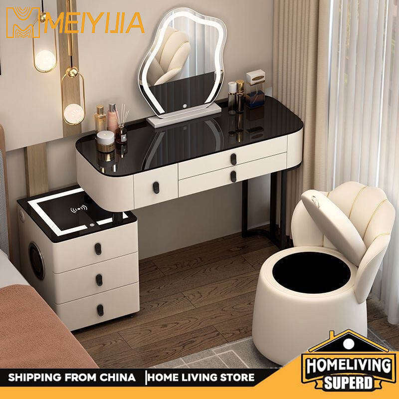 Smart Real Wood Dressing Cabinet, Wireless Charging, Elegant Nordic Style for Bedroom Simple modern dressing table Can work in many ways