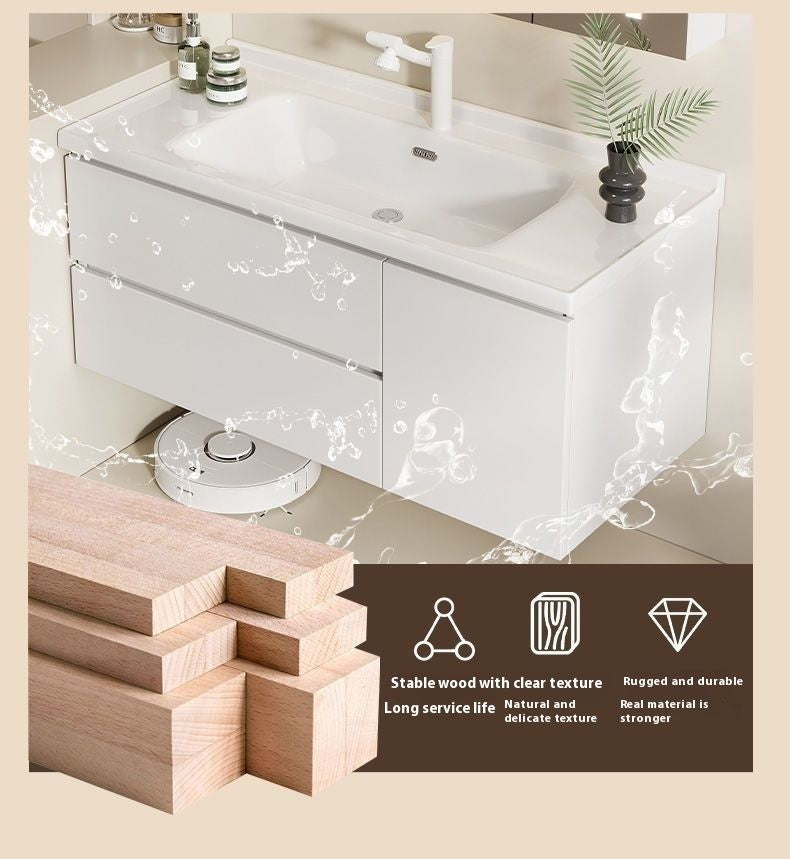 QW- Solid Wood Storage Smart Mirror Cabinet Bathroom Sink Set