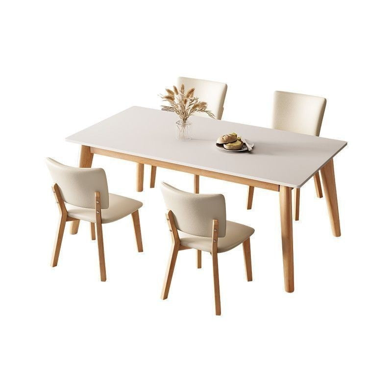 Flat Cream Style Modern Design Compact Solid Wood Dining Table - Optional