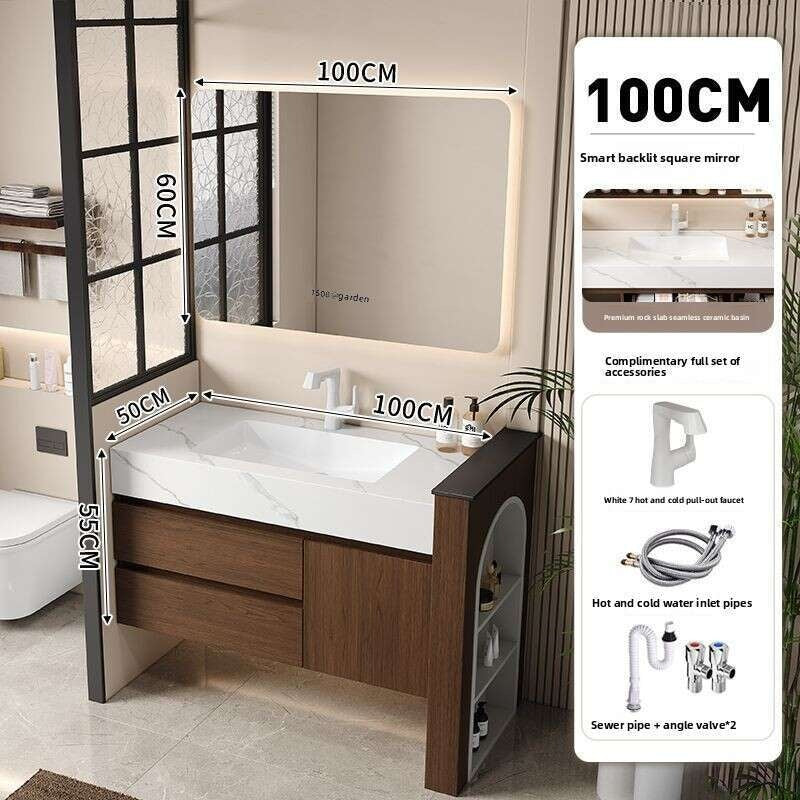 QW- Custom-made Real Wood Storage Smart Mirror Cabinet for Bathroom, Bathroom Sink Set