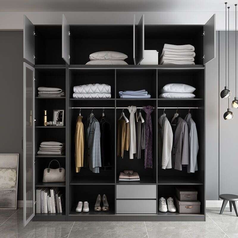 Modern wardrobe with sliding doors, bedroom storage cabinet, three-door hanging wardrobe, large capacity.