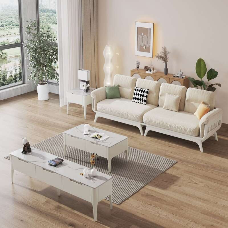 Nordic Solid Wood Cream Combination Japanese Style Simple Modern Entry Living Room Four Sofa