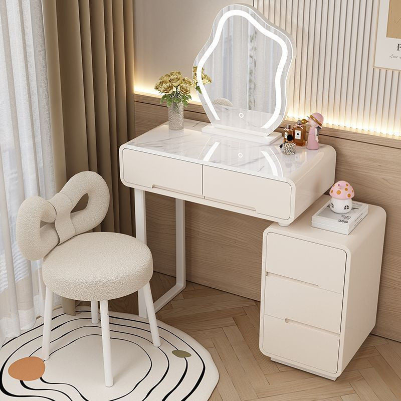 Modern Simple Bedroom Small Style Solid Wood Cream Wind Dressing Table with Smart Cabinet Mirror Chair