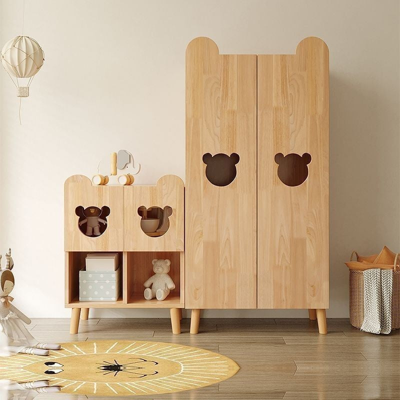 Full Solid Wood Sliding Door Small Pine Children's Wardrobe, Simple Home Wardrobe