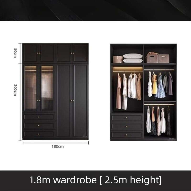 Solid wood Vintage French black For the bedroom american style large wardrobe