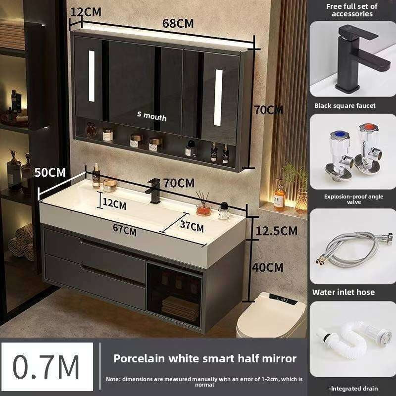 QW- Real Wood Storage Cabinet Smart Mirror in the Bathroom Sink Set