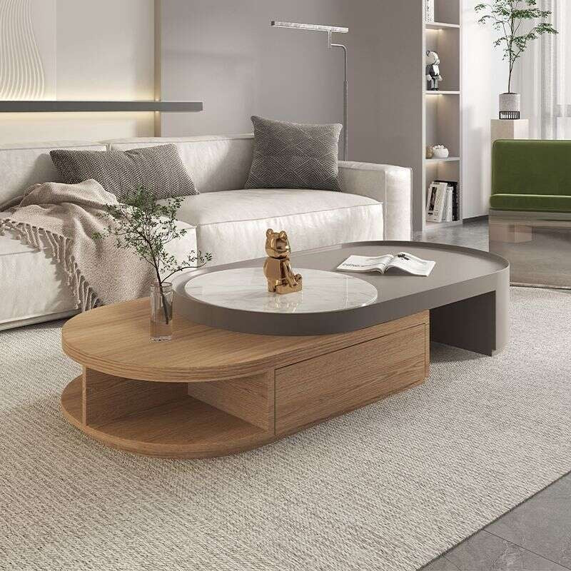 Light Elegant Cream Wind Color Simple Living Room Home Foldable Coffee Rounded Tea Table Eco-Friendly Solid Wood