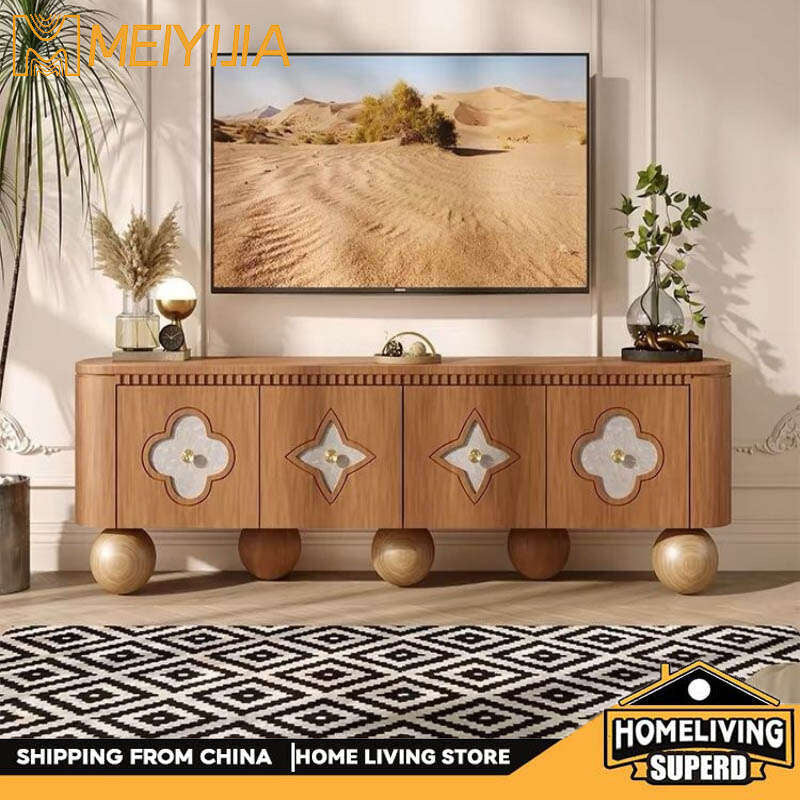 Nordic Medium Cream Wind Design Sense TV Living Room Storage Solid Wood Small Shell Home Floor Cabinet