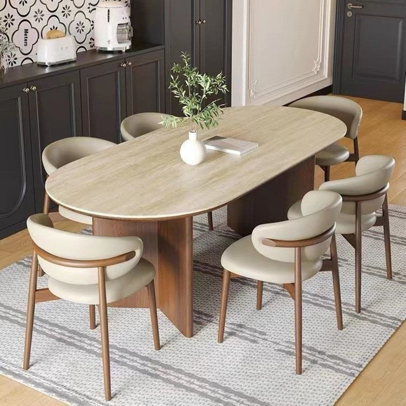 European-style solid wood stone cave dining table fully supports lightweight and elegant design suitable for living room.