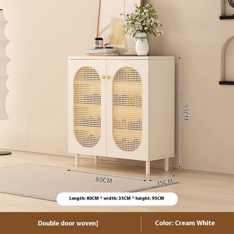 Storage Home Living Room Woven Rattan Door French Food High Capacity Shoe Cabinet