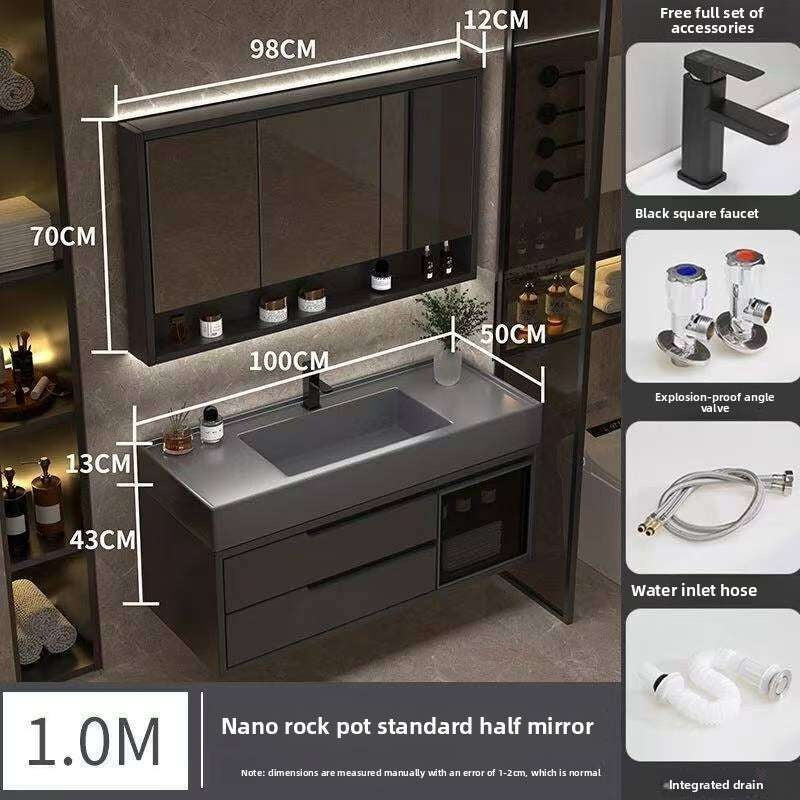 QW- Real Wood Storage Cabinet Smart Mirror in the Bathroom Sink Set