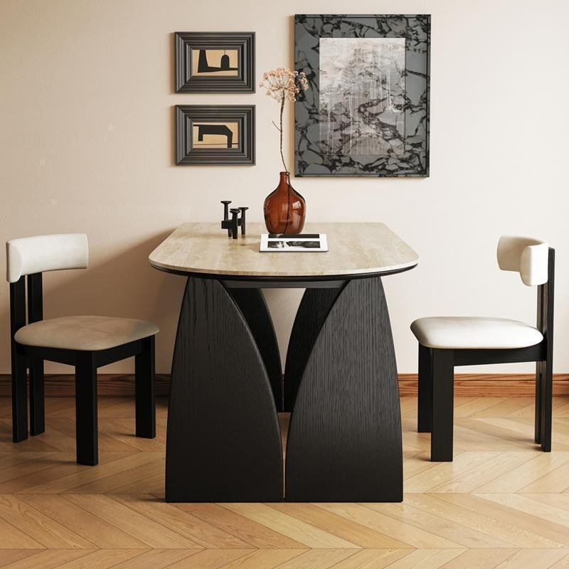 Simple French style oval dining table set Made from solid wood and granite, classic design.
