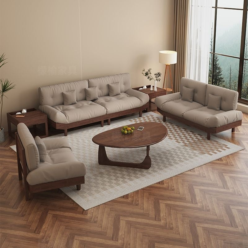 Nordic Full Set Solid Wood Sofa with Cloud Fabric, Simple Modern Living Room for Small Homes