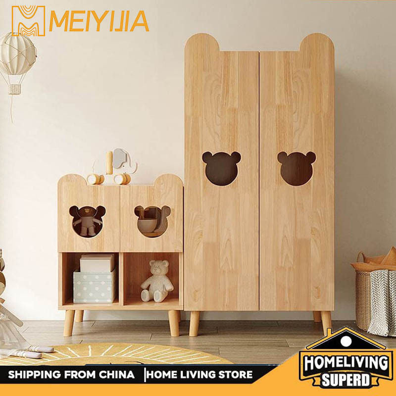 Full Solid Wood Sliding Door Small Pine Children's Wardrobe, Simple Home Wardrobe