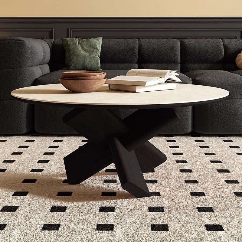 Coffee table, stone board, solid wood, round dowel and white ash base, living room, home coffee table.