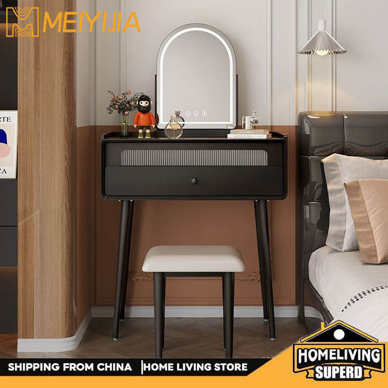 French Style One Bedroom Storage Black Multi-Functional Dressing Table with Mirror
