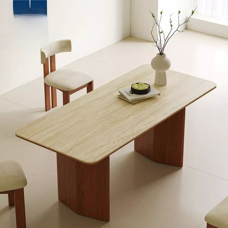 Flat Cream Style Modern Design Compact Solid Wood Dining Table - Optional